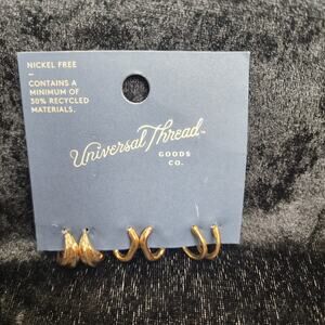 Universal Thread Goods Target Nickle-Free 3 Piece Gold-Toned Hoop Earrings NWT